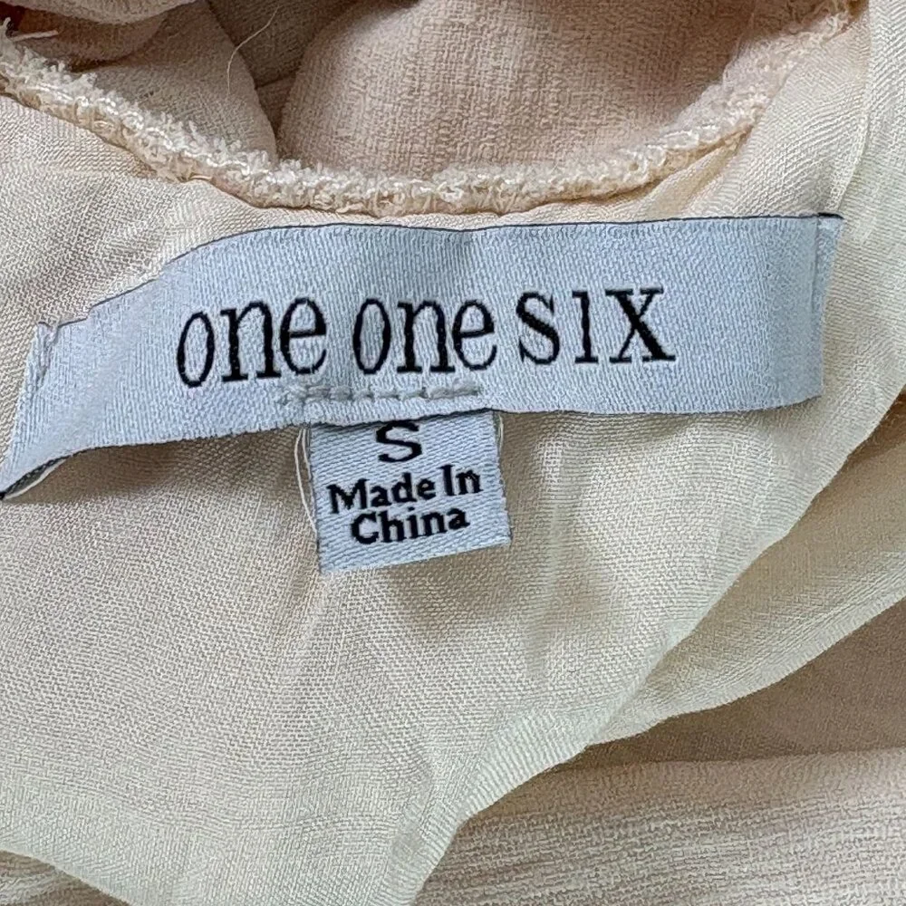 One One Six Dress Size S Blue Cream Tiered Open Back Tie Neck Boho Cottage - Picture 8 of 12